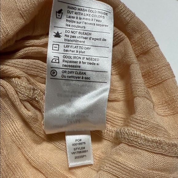 Vince Women’s Rib Cotton Long Sleeve Funnel Neck Sheer Top Color Tawny Peach NWT - Picture 9 of 14